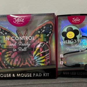 Justice mouse and mouse pad kit butterfly shaped + USB light